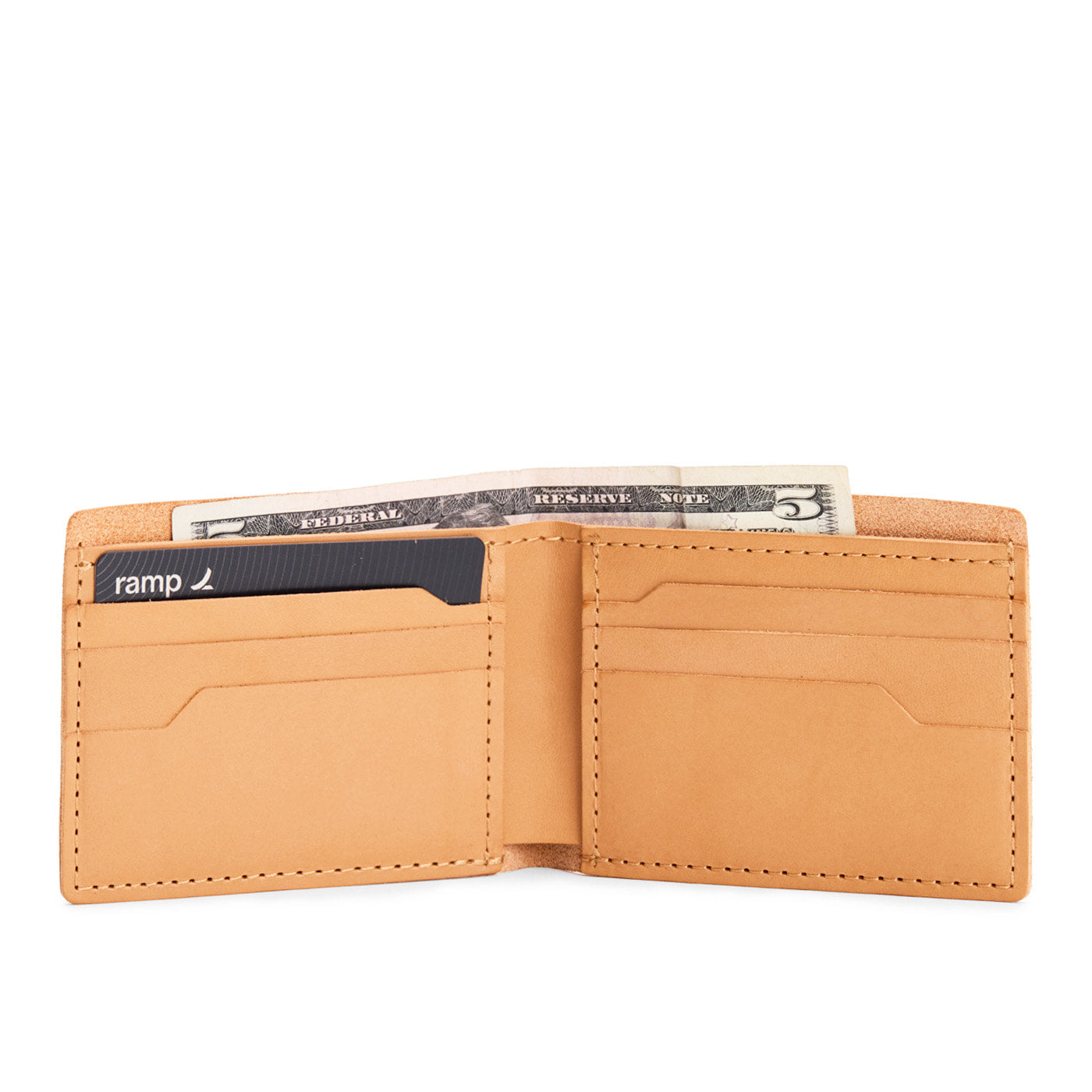 Leather bifold wallet with six geometric card slots
