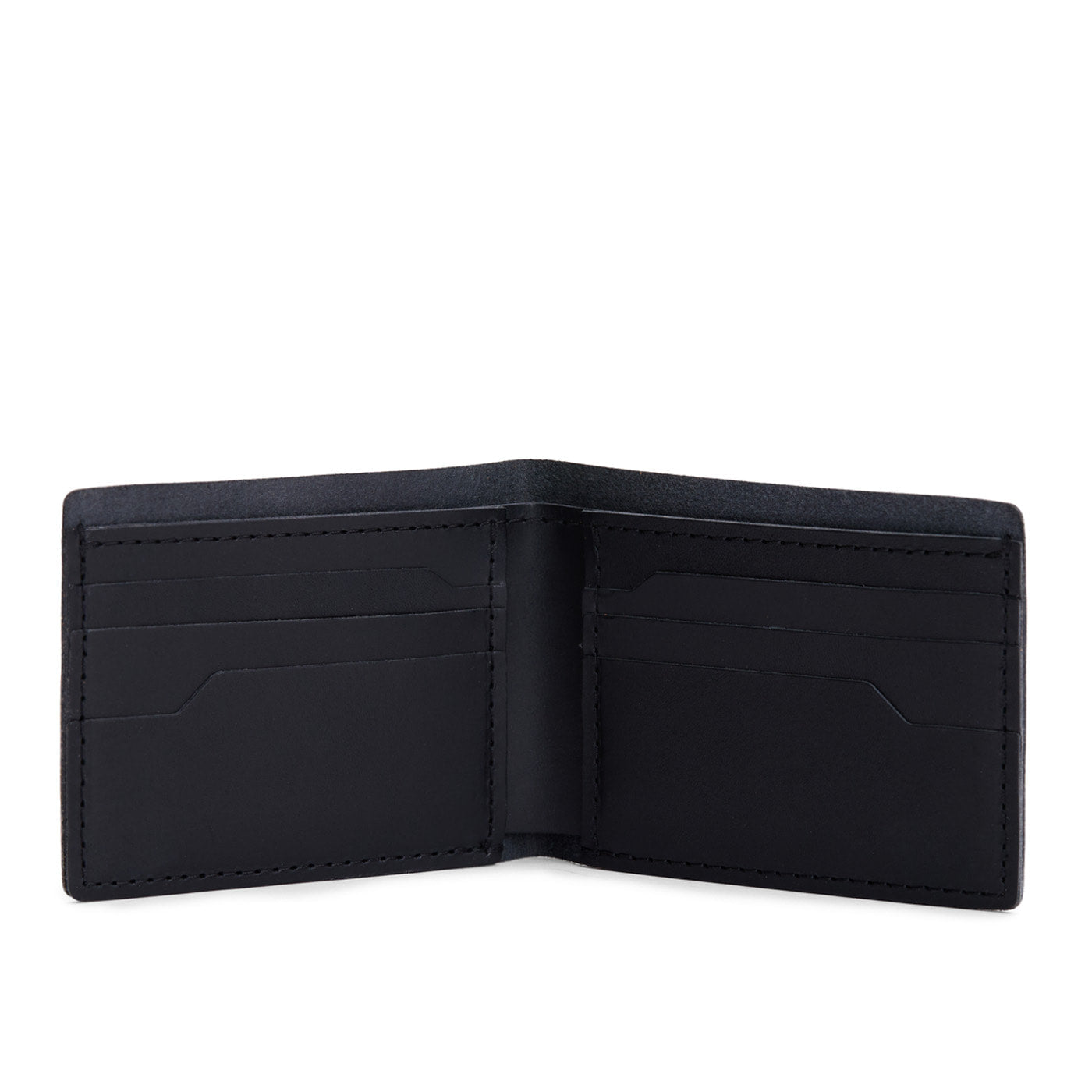 Leather bifold wallet with six geometric card slots