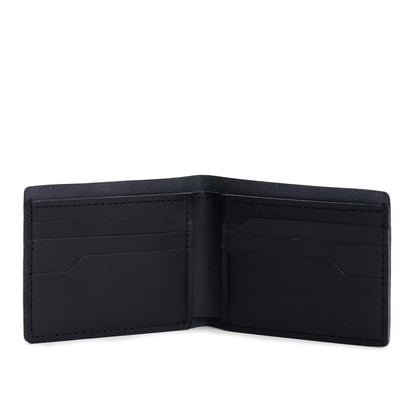 Leather bifold wallet with six geometric card slots
