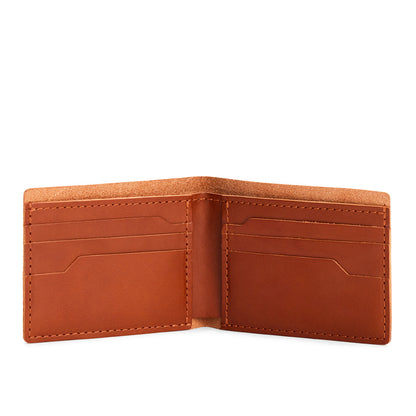 Leather bifold wallet with six geometric card slots