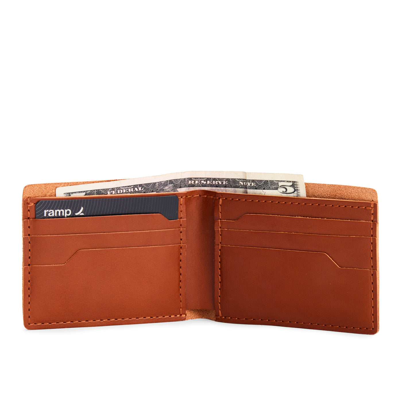 Leather bifold wallet with six geometric card slots