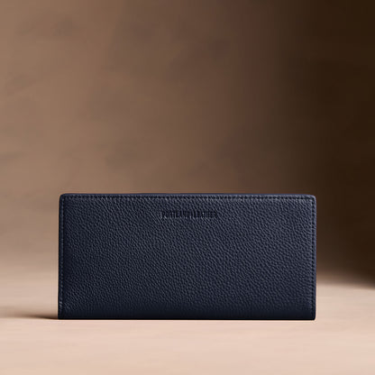 Anchor Blue*Large | Slim leather bifold wallet with multiple card slots and a zippered back pocket