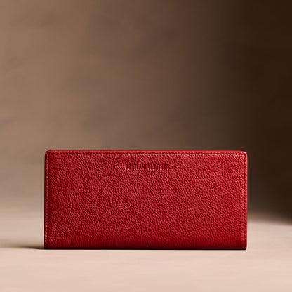 Icon Red*Large | Slim leather bifold wallet with multiple card slots and a zippered back pocket
