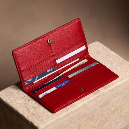 Icon Red*Large | Slim leather bifold wallet with multiple card slots and a zippered back pocket