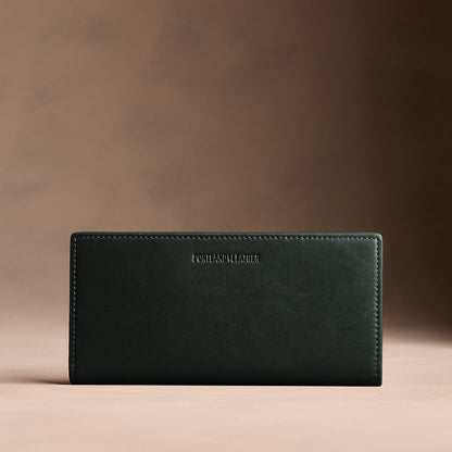 Regent Green*Large | Slim leather bifold wallet with multiple card slots and a zippered back pocket
