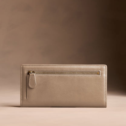 Satine*Large | Slim leather bifold wallet with multiple card slots and a zippered back pocket