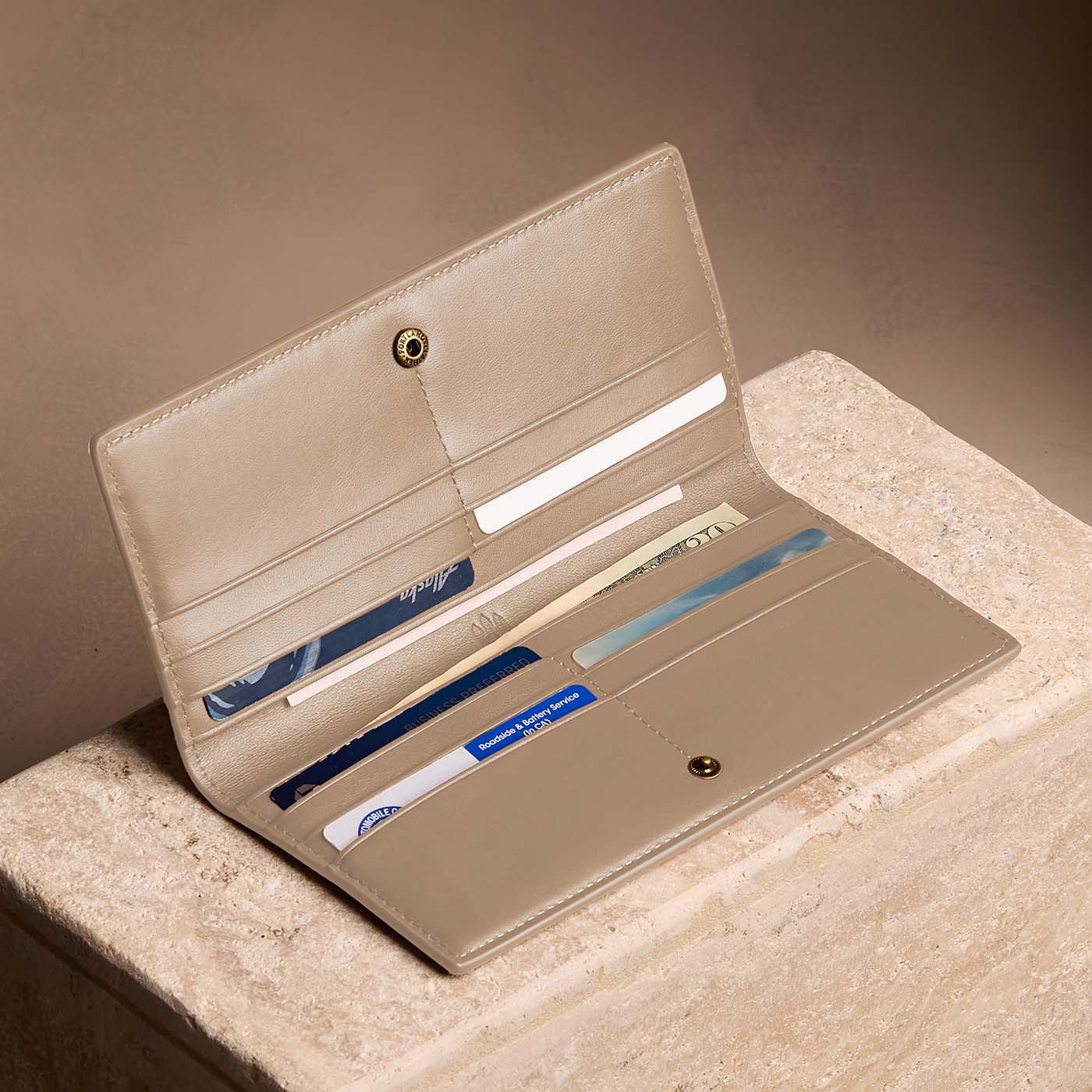 Satine*Large | Slim leather bifold wallet with multiple card slots and a zippered back pocket