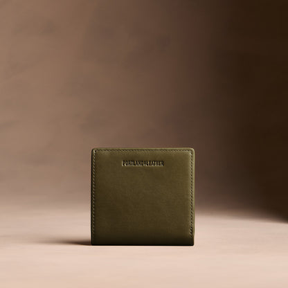 Bay Green*Small | Petite slim leather bifold wallet with multiple card slots and a zippered back pocket