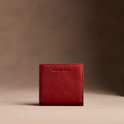 Icon Red*Small | Petite slim leather bifold wallet with multiple card slots and a zippered back pocket