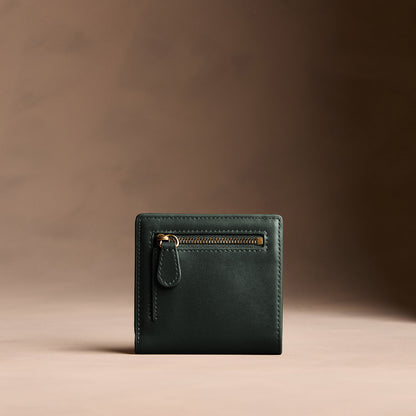Regent Green*Small | Petite slim leather bifold wallet with multiple card slots and a zippered back pocket - back view