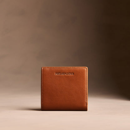 Vintage Tan*Small | Petite slim leather bifold wallet with multiple card slots and a zippered back pocket