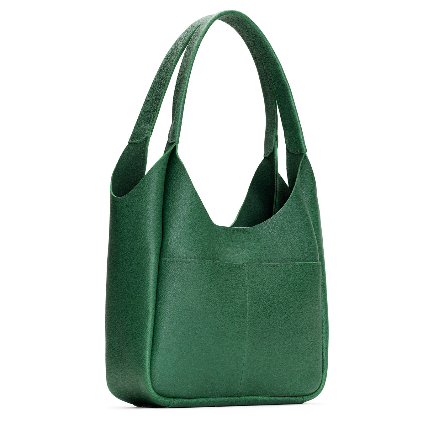 Bacalar*Large | U-shaped, flat-bottomed leather shoulder bag with two outside pockets