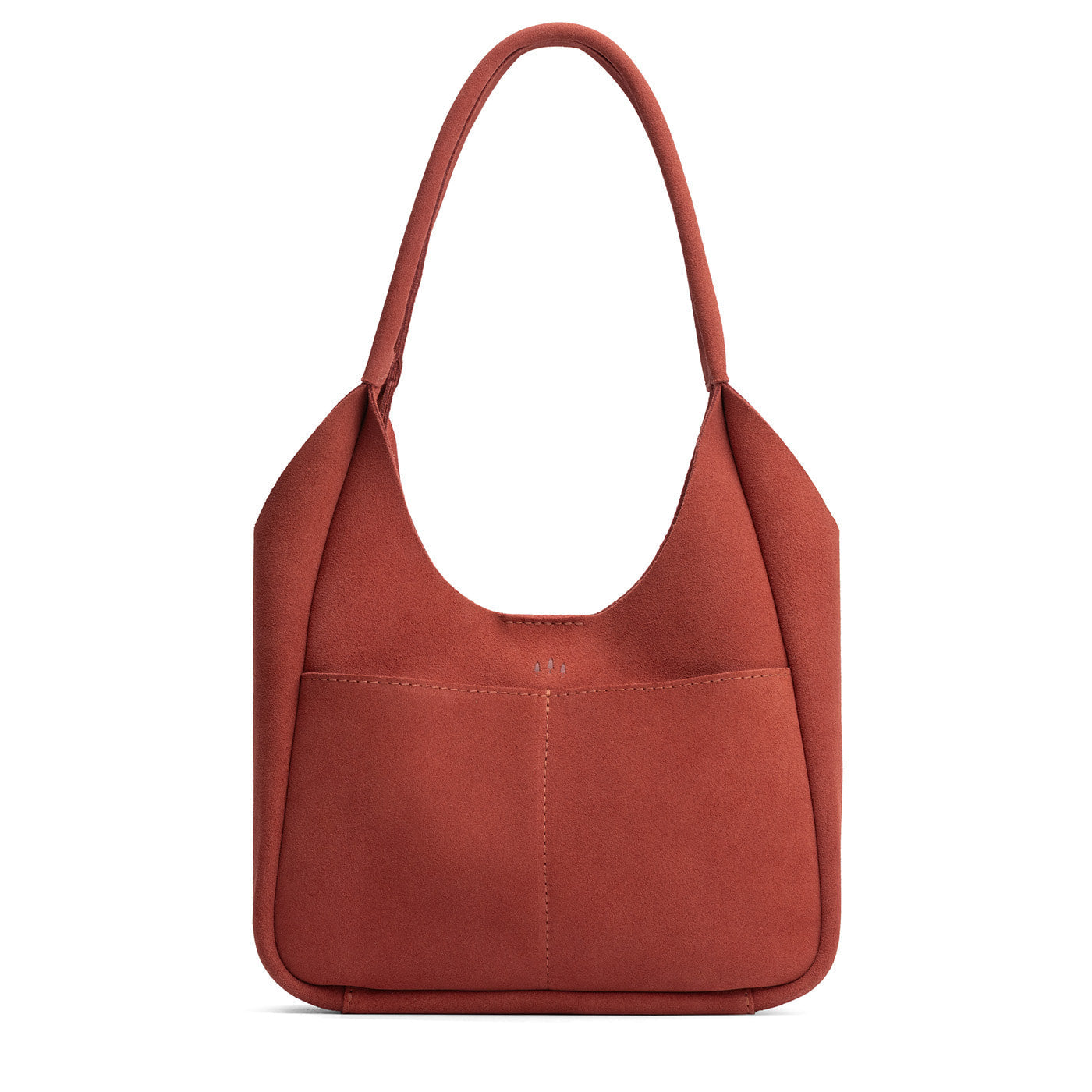 Cinnabar*Large | U-shaped, flat-bottomed leather shoulder bag with two outside pockets
