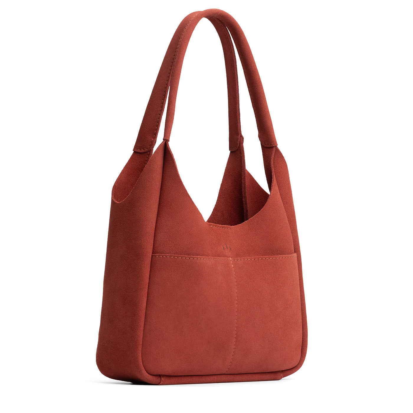 Cinnabar*Large | U-shaped, flat-bottomed leather shoulder bag with two outside pockets