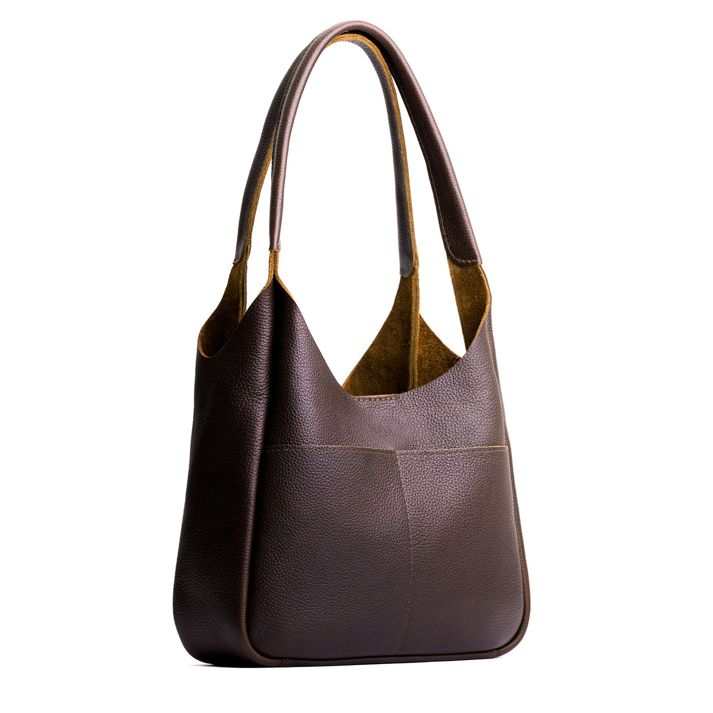 Coldbrew*Large | U-shaped, flat-bottomed leather shoulder bag with two outside pockets