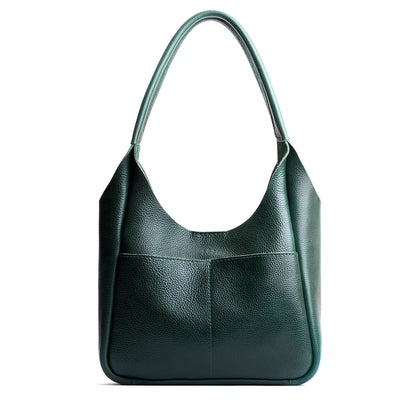 Forest Green*Large | U-shaped, flat-bottomed leather shoulder bag with two outside pockets
