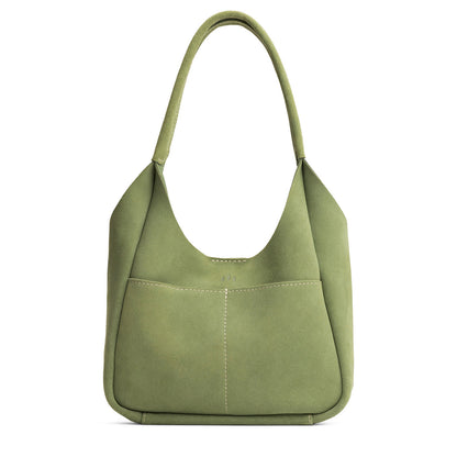 Laurel*Large | U-shaped, flat-bottomed leather shoulder bag with two outside pockets