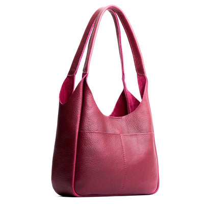 Orchid*Large | U-shaped, flat-bottomed leather shoulder bag with two outside pockets