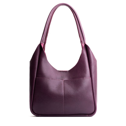 Plum*Large | U-shaped, flat-bottomed leather shoulder bag with two outside pockets