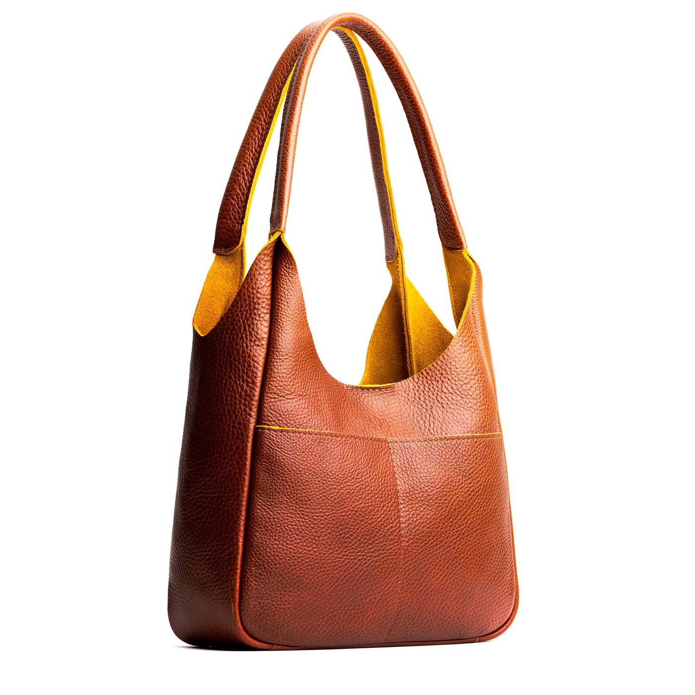 Sienna*Large | U-shaped, flat-bottomed leather shoulder bag with two outside pockets