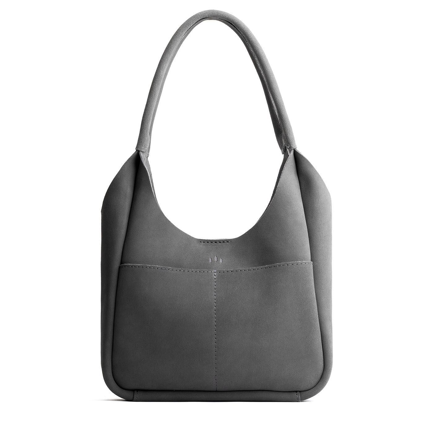 Smoke Grey*Large | U-shaped, flat-bottomed leather shoulder bag with two outside pockets