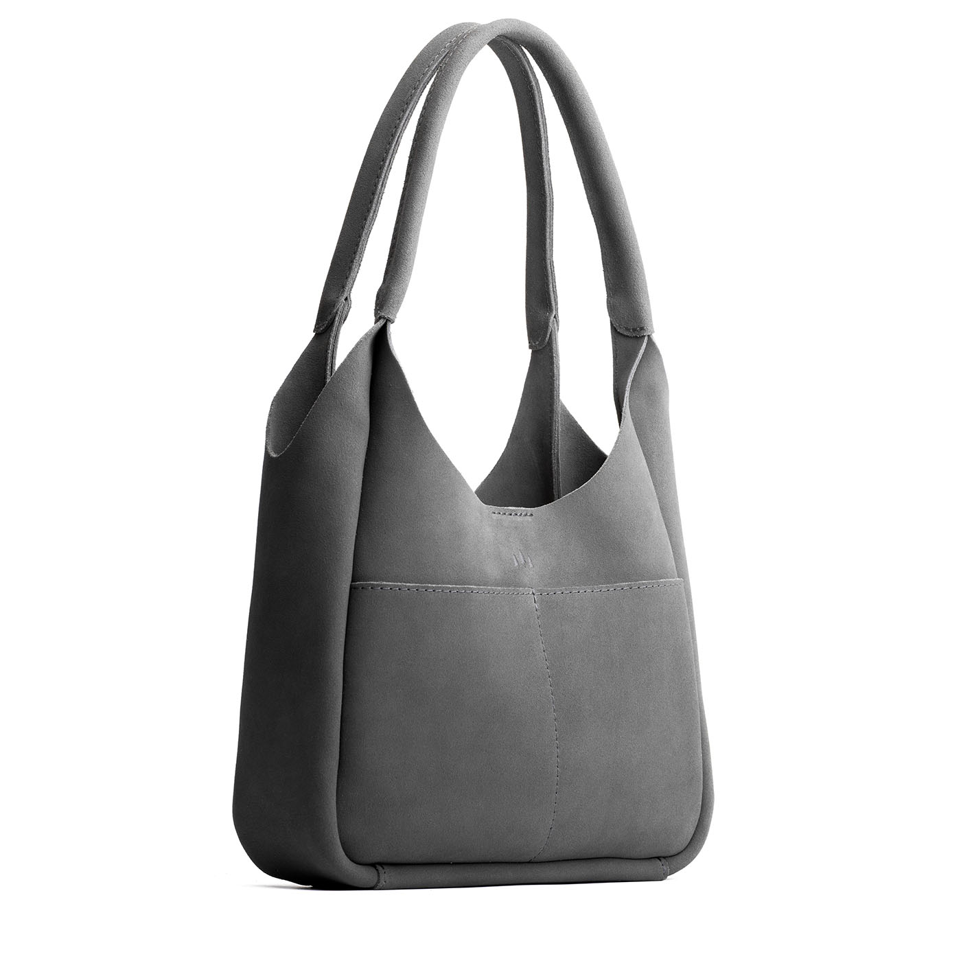 Smoke Grey*Large | U-shaped, flat-bottomed leather shoulder bag with two outside pockets