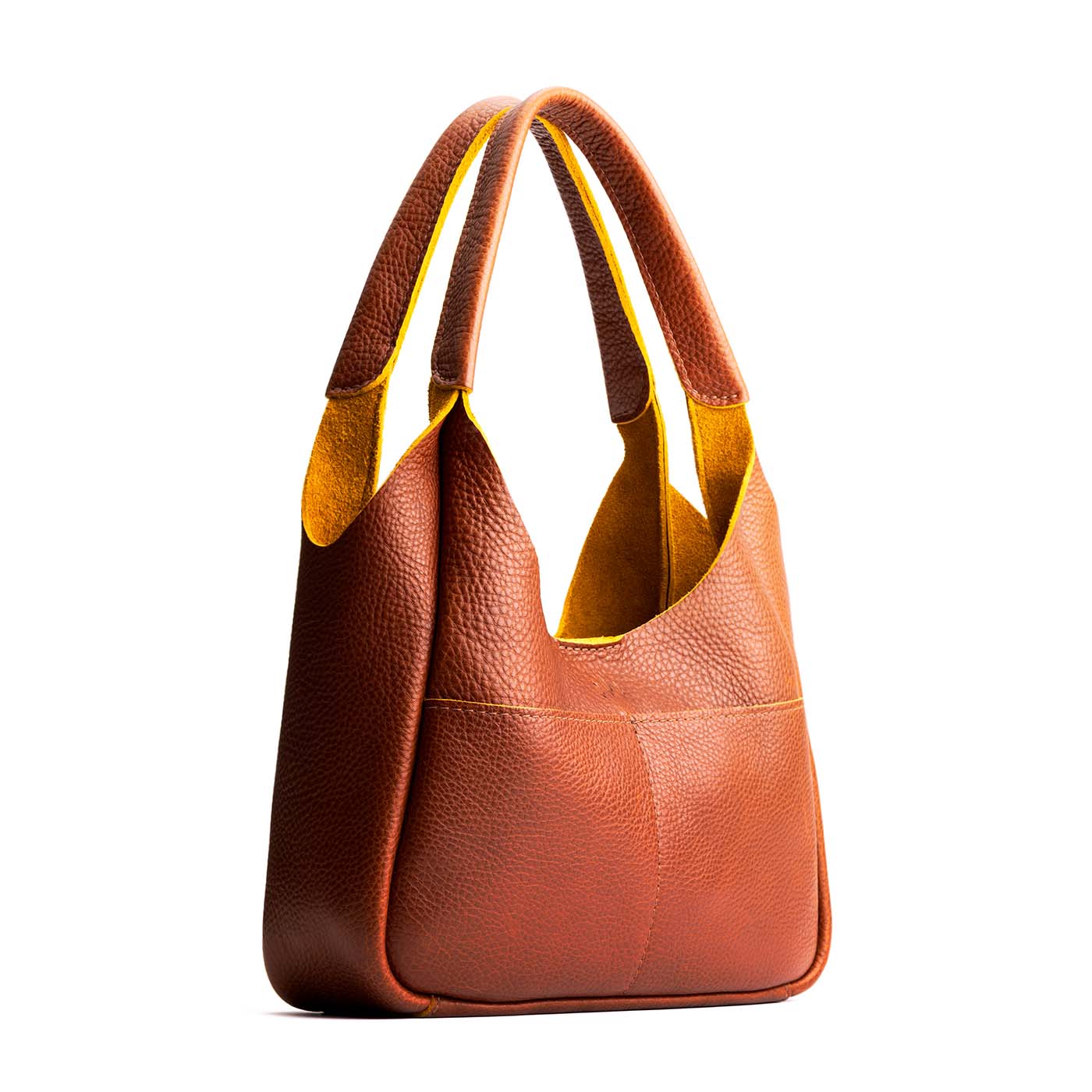 Sienna*Medium | U-shaped, flat-bottomed leather shoulder bag with two outside pockets