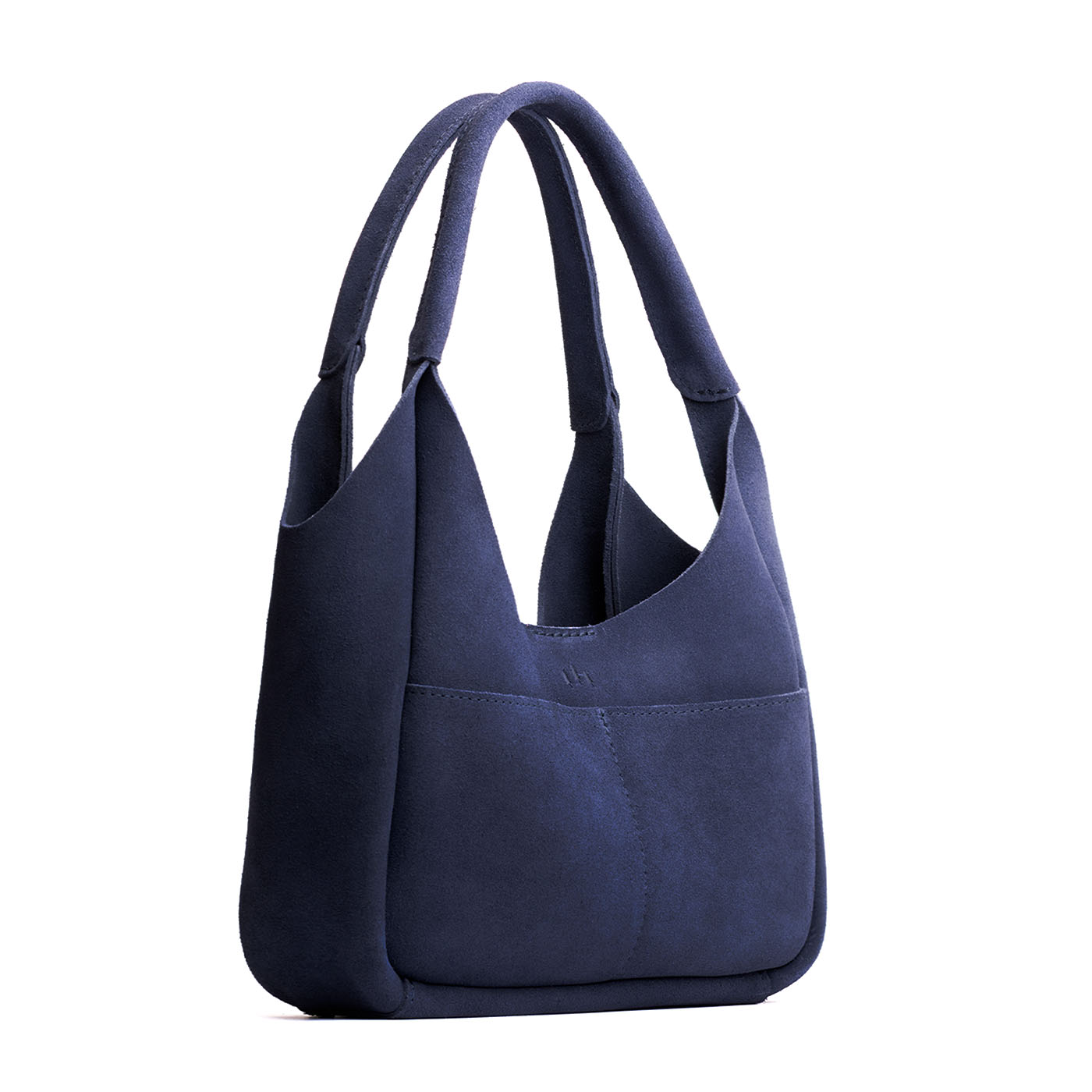 Alaska Blue*Medium | U-shaped, flat-bottomed leather shoulder bag with two outside pockets
