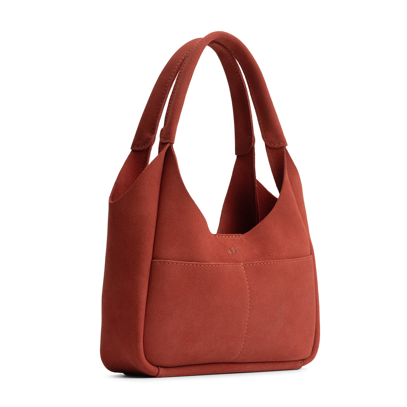 Cinnabar*Medium | U-shaped, flat-bottomed leather shoulder bag with two outside pockets