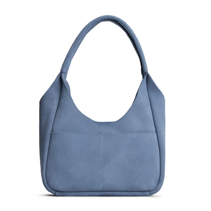 Denim*Medium | U-shaped, flat-bottomed leather shoulder bag with two outside pockets