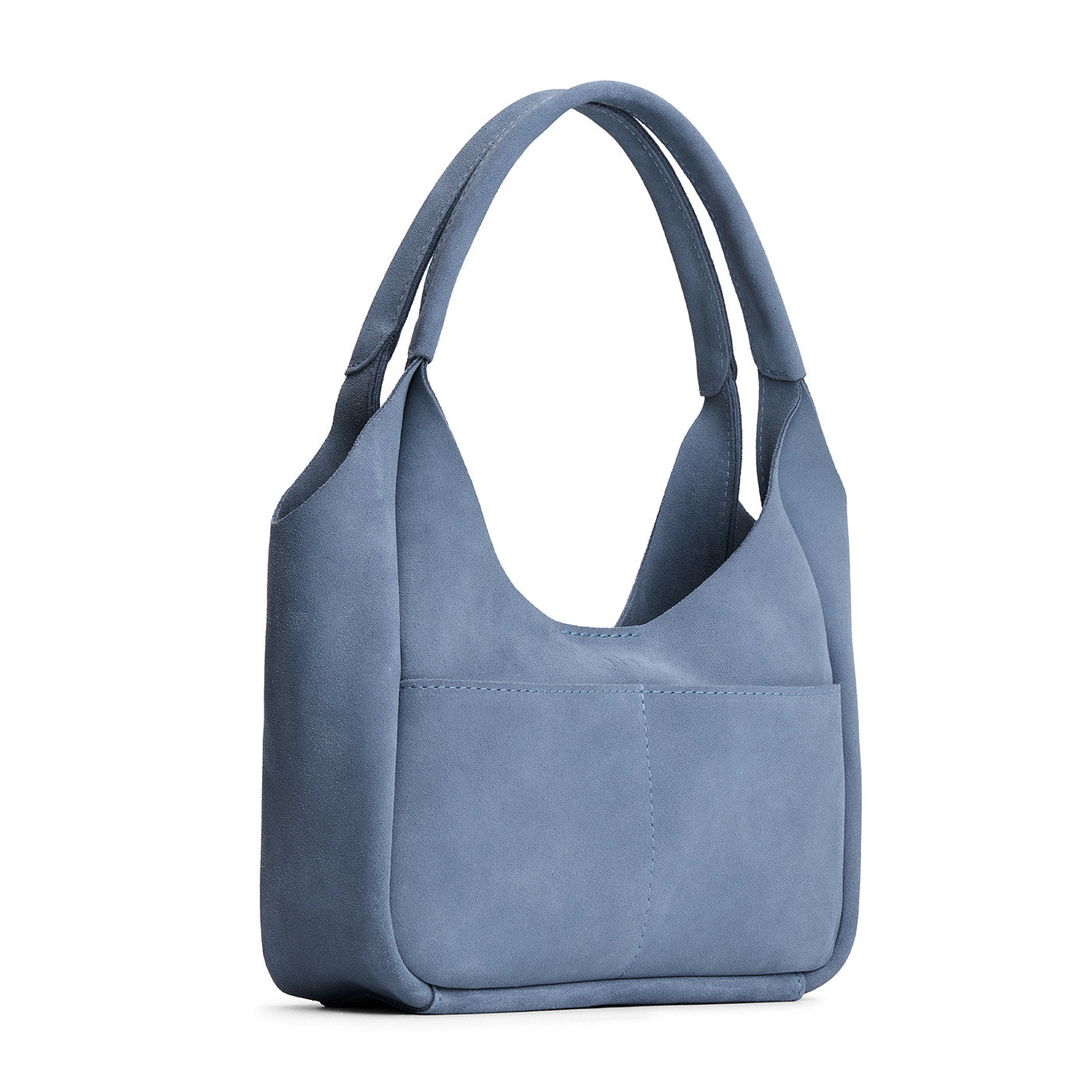 Denim*Medium | U-shaped, flat-bottomed leather shoulder bag with two outside pockets