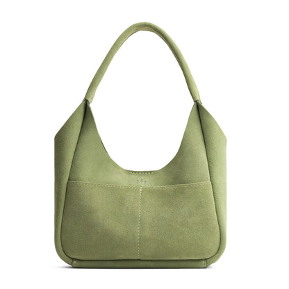 Laurel*Medium | U-shaped, flat-bottomed leather shoulder bag with two outside pockets
