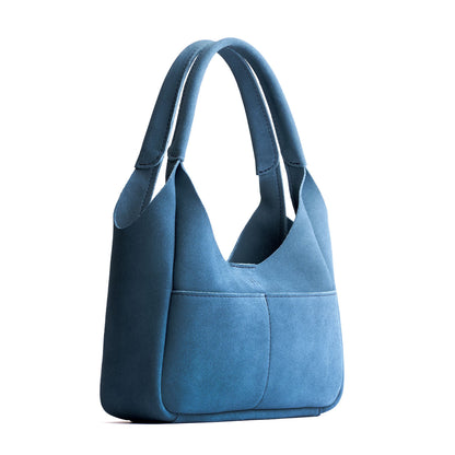 Mariner Blue*Medium | U-shaped, flat-bottomed leather shoulder bag with two outside pockets