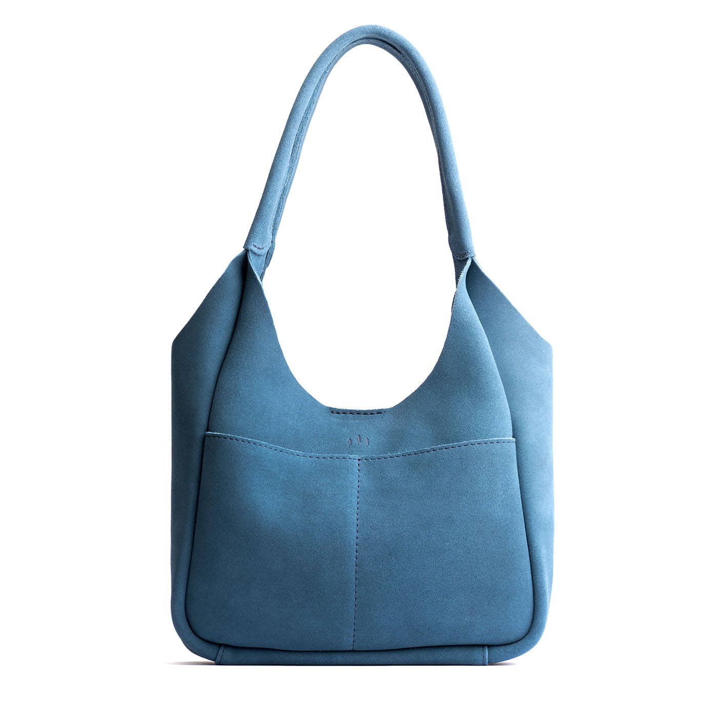 Mariner Blue*Large | U-shaped, flat-bottomed leather shoulder bag with two outside pockets