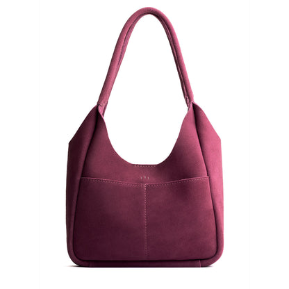 Superbloom*Large | U-shaped, flat-bottomed leather shoulder bag with two outside pockets