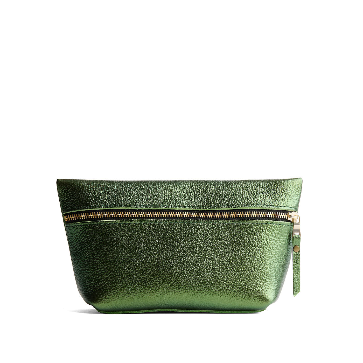 Metallic Greench*Large | Large leather makeup bag with zipper
