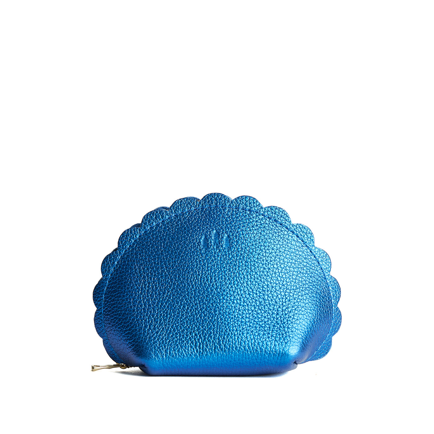 Comet Blue*Large | Curved leather pouch with zipper and scalloped edges