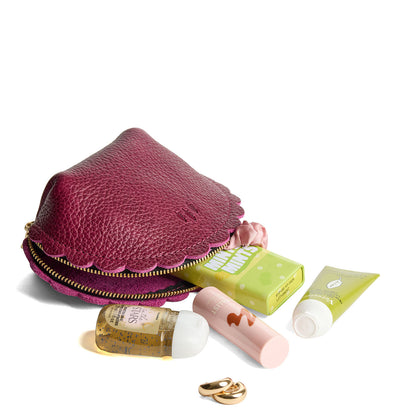 Orchid*Large | Curved leather pouch with zipper and scalloped edges