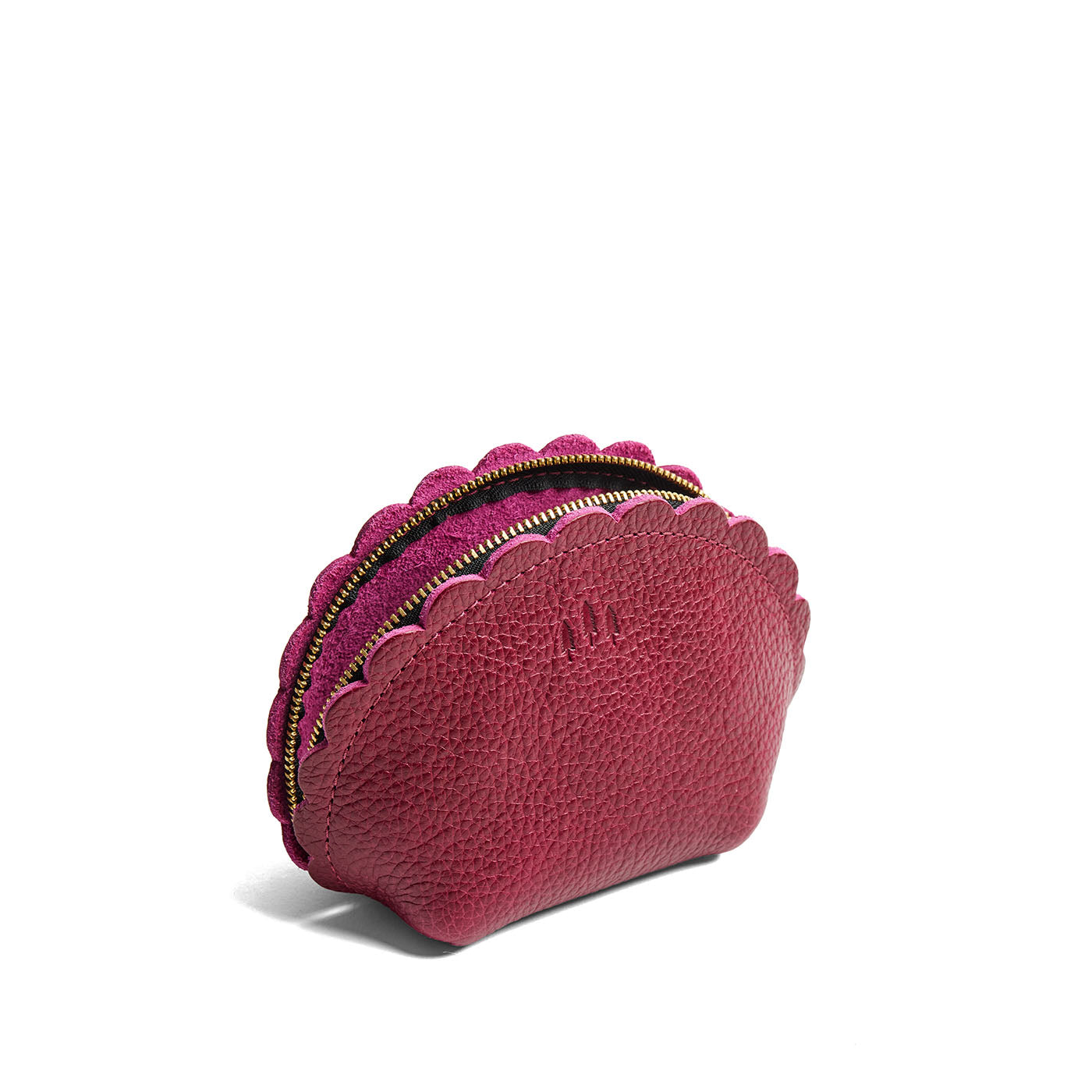Orchid*Large | Curved leather pouch with zipper and scalloped edges