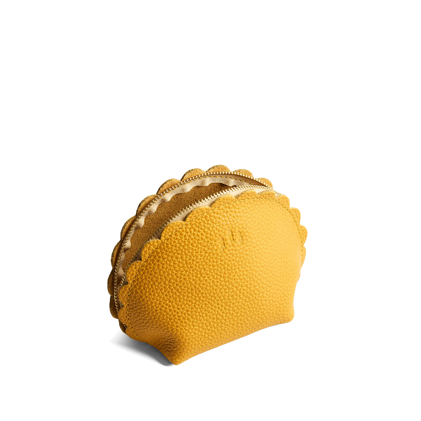 Sunshine*Large | Curved leather pouch with zipper and scalloped edges