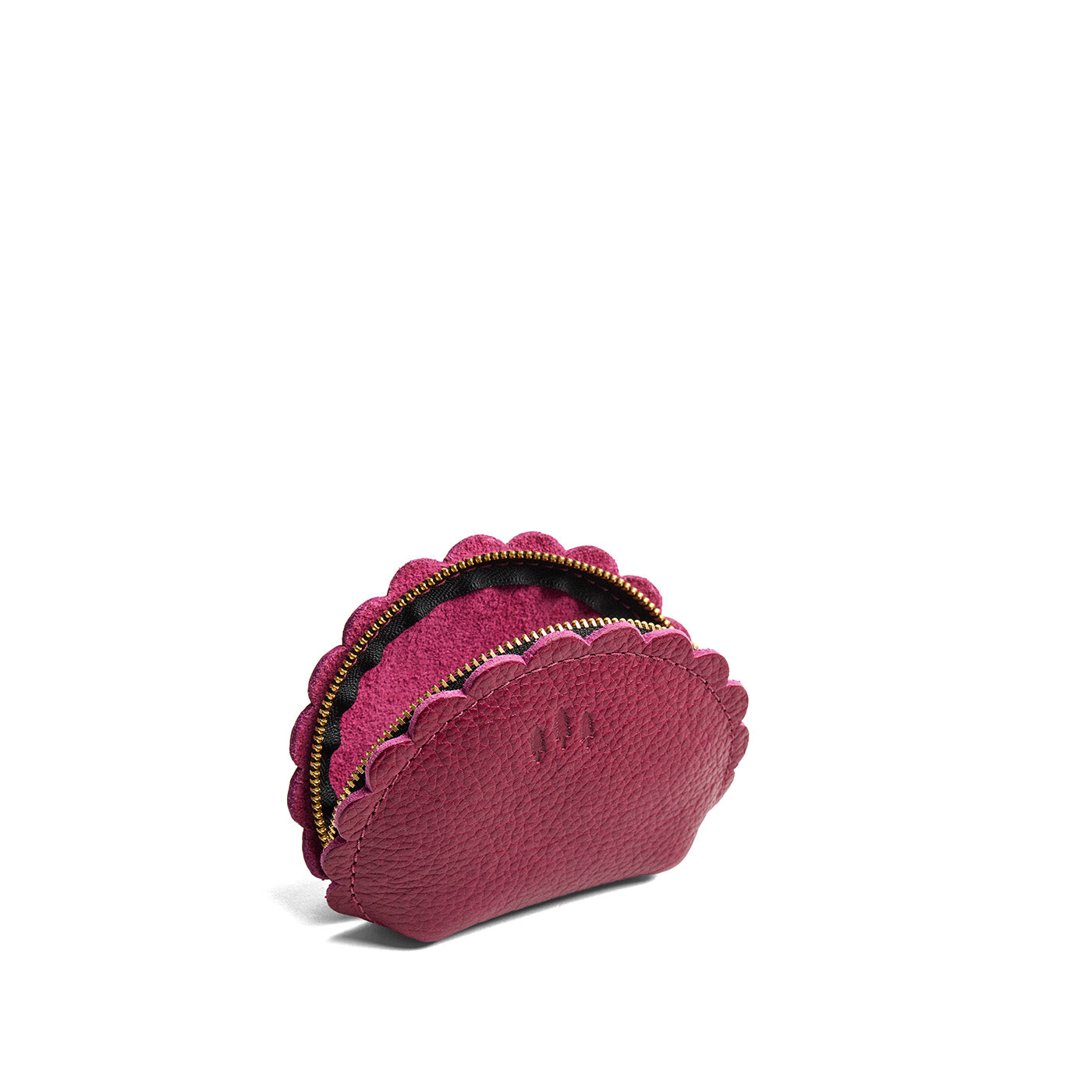 Orchid*Small | Curved leather pouch with zipper and scalloped edges