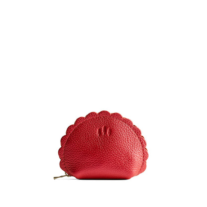 Reba Red*Small | Curved leather pouch with zipper and scalloped edges