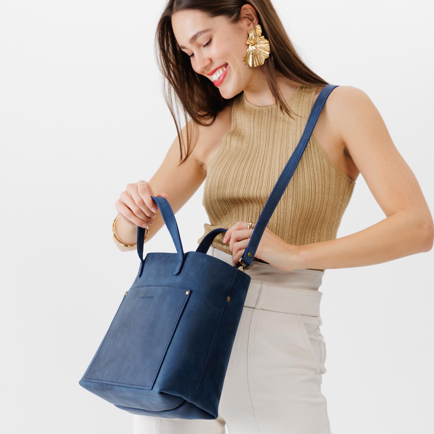 Deep Water | Midsize crossbody tote with handles and a pocket