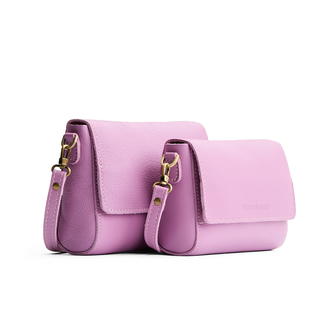 Calla Lily | Side by Side of both sizes of Leather Crossbody Bag with Magnetic Messenger Bag Closure