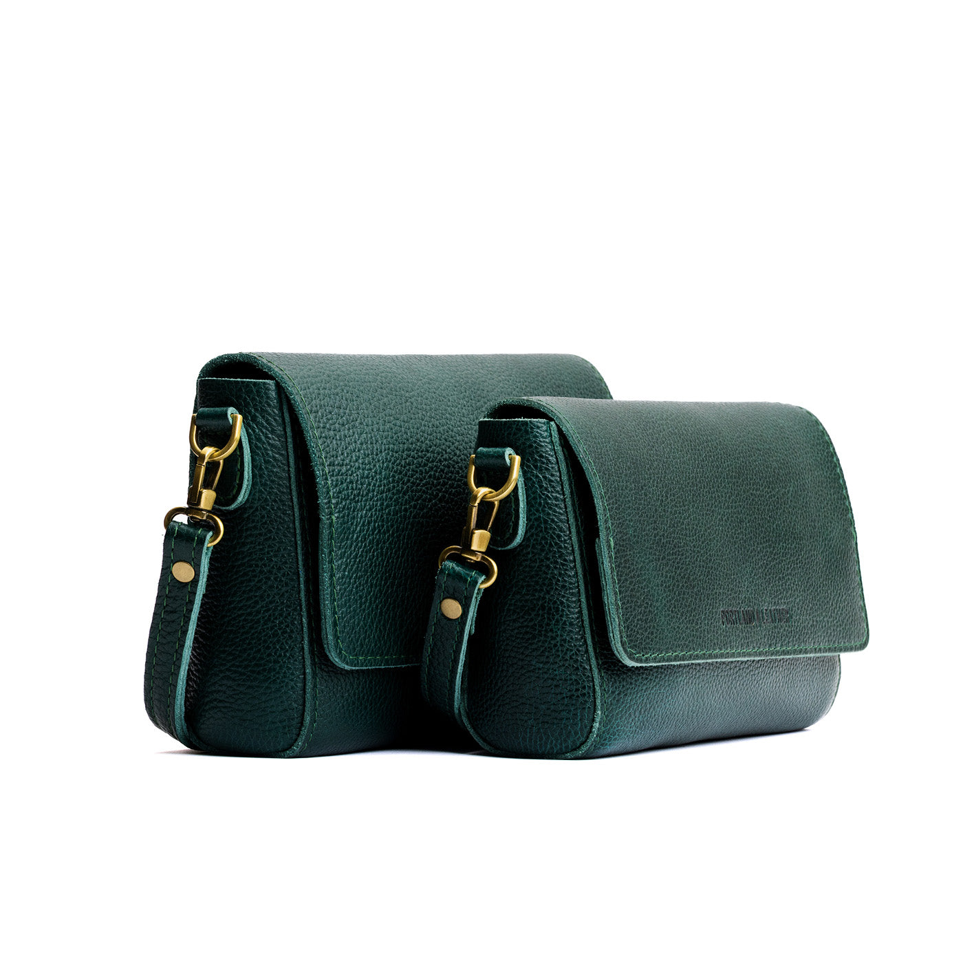 Forest Green | Side by Side of both sizes of Leather Crossbody Bag with Magnetic Messenger Bag Closure
