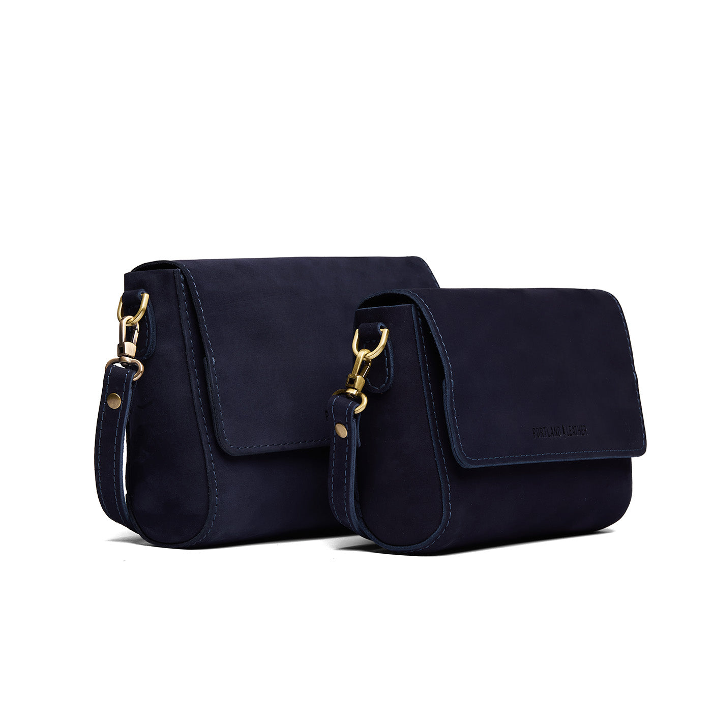 Velvet Blue | Side by Side of both sizes of Leather Crossbody Bag with Magnetic Messenger Bag Closure