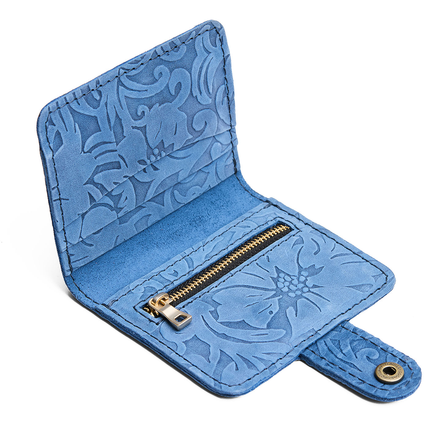 Cornflower | Small leather wallet with snap closed