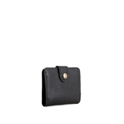Pebbled--black | Small leather wallet with snap closed