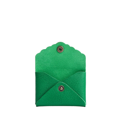 Jolly Green | Small leather card wallet with scalloped edge open