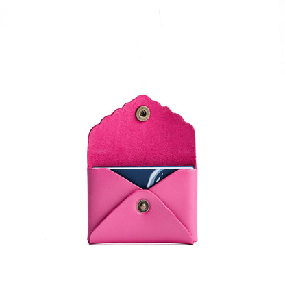 Lip Gloss | Small leather card wallet with scalloped edge open